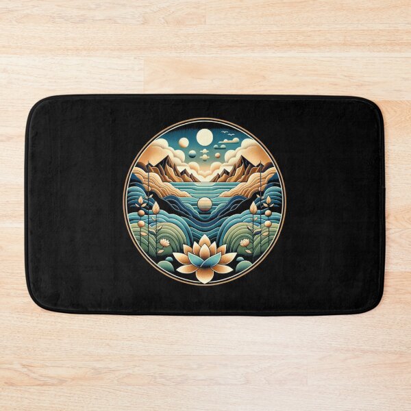 Item preview, Lotus Harmony: A Mystical Moonlit Mountain Landscape designed and sold by ChromaticBlend.