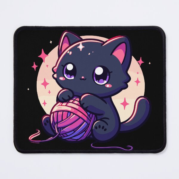 Item preview, Cat and knitting kawaii cat with yarn ball designed and sold by TomFrontierArt.