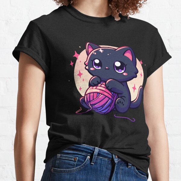 Artikel-Vorschau von Katze und strickende Kawaii-Katze mit Wollknäuel, designt und verkauft von TomFrontierArt.