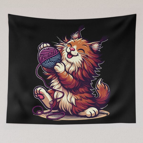 Item preview, Cat and knitting kawaii cat with yarn ball designed and sold by TomFrontierArt.