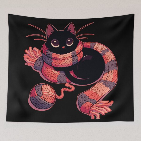Item preview, Cat and knitting kawaii cat with yarn ball designed and sold by TomFrontierArt.