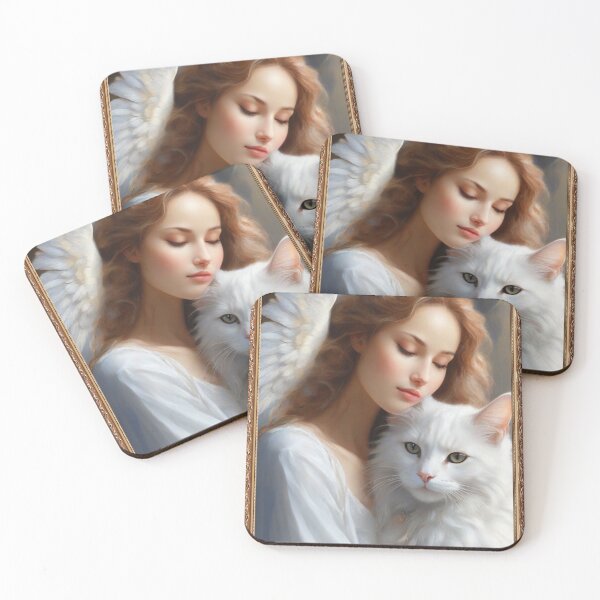 Item preview, Painting of an lady Angel hugging a white cat designed and sold by PawPawa.