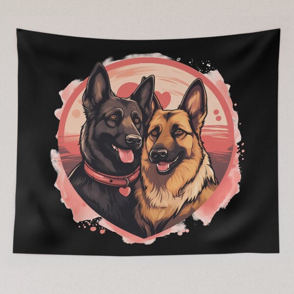 Item preview, Cute black and regular german shepherd valentine large dog breed dogs in love illustration designed and sold by NBSStore.