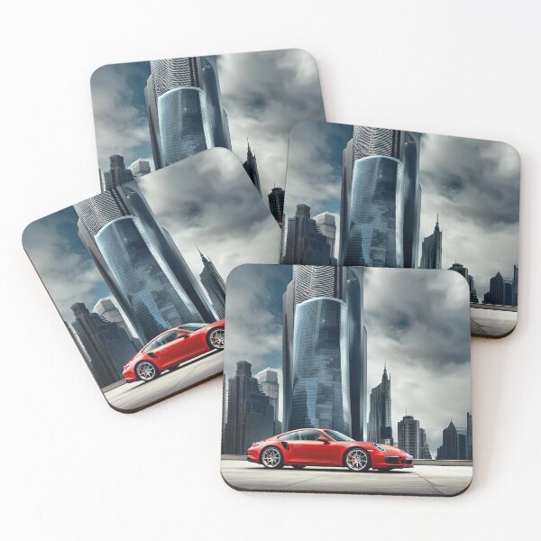 Item preview, Porsche in front of high-rise buildings designed and sold by wellartkunst.