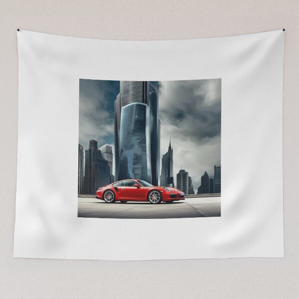 Item preview, Porsche in front of high-rise buildings designed and sold by wellartkunst.