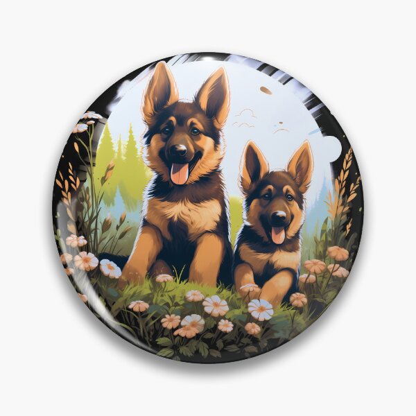 Item preview, Cute german shepherd dog breed puppies playing in nature illustration designed and sold by NBSStore.