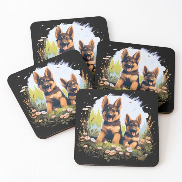 Item preview, Cute german shepherd dog breed puppies playing in nature illustration designed and sold by NBSStore.