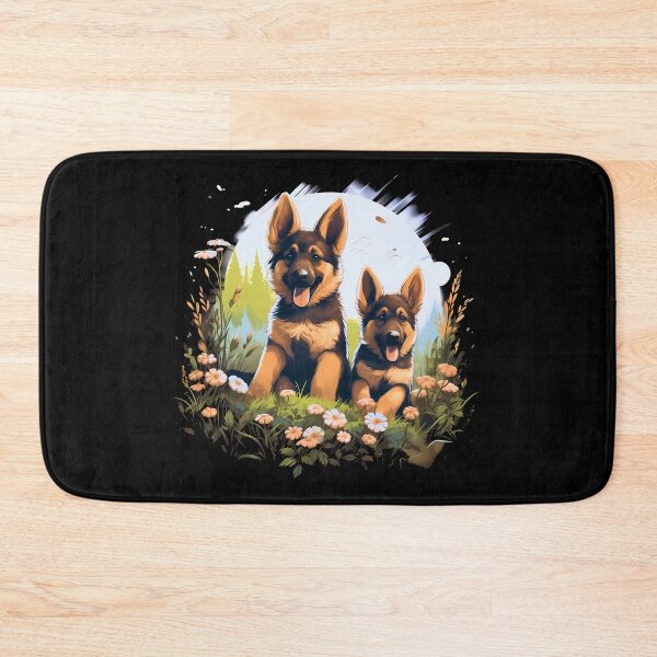 Item preview, Cute german shepherd dog breed puppies playing in nature illustration designed and sold by NBSStore.