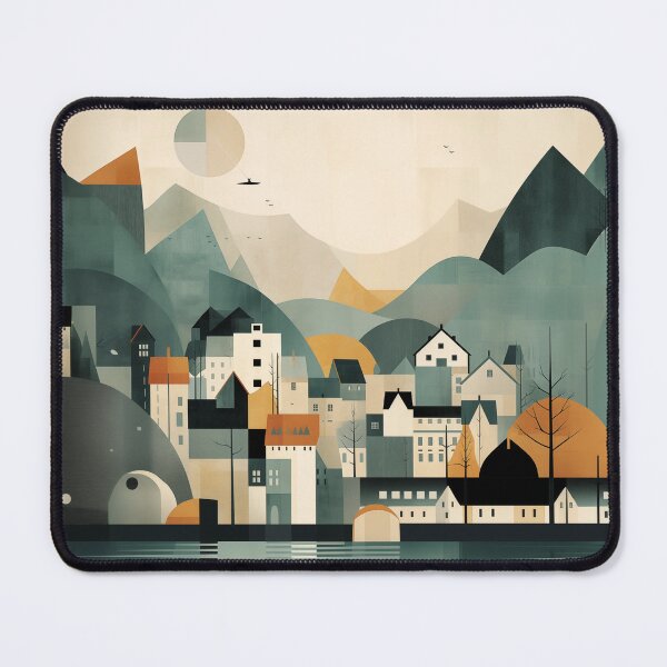 Item preview, Minimal modern scandinavian landscape in grey gold and teal designed and sold by CiniAi.