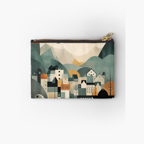 Item preview, Minimal modern scandinavian landscape in grey gold and teal designed and sold by CiniAi.