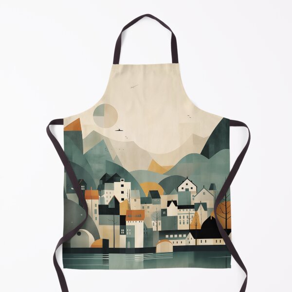 Item preview, Minimal modern scandinavian landscape in grey gold and teal designed and sold by CiniAi.