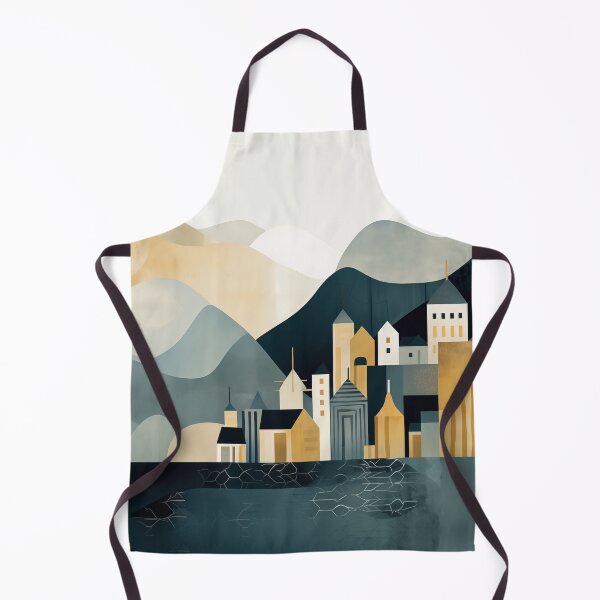 Item preview, Minimal modern scandinavian landscape in grey gold and teal designed and sold by CiniAi.