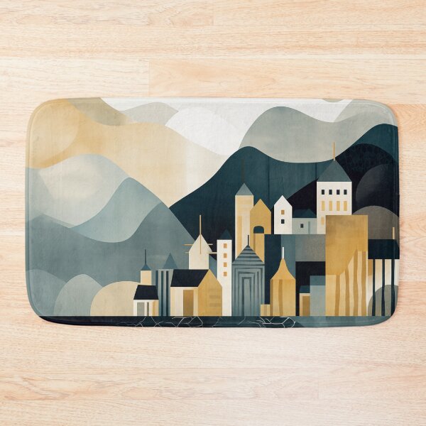 Item preview, Minimal modern scandinavian landscape in grey gold and teal designed and sold by CiniAi.