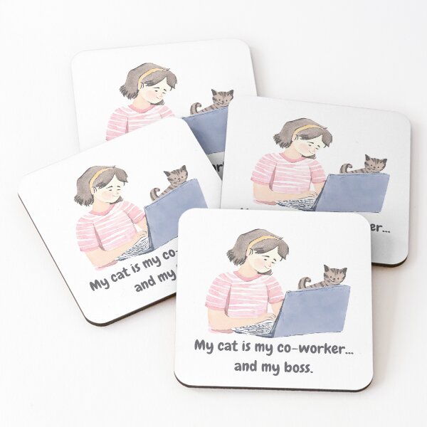 Item preview, My cat is my co-worker... and my boss. - Watercolor Illustration designed and sold by PixelBadBunny.