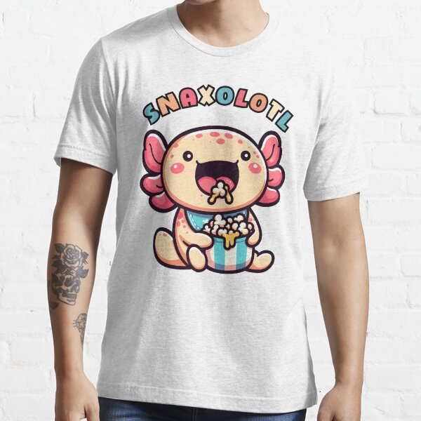 Vista previa del artículo con la obra «Lindo ajolote rosa Kawaii comiendo palomitas de maíz | snajolotl», diseñado y vendido por ColorAlotl.