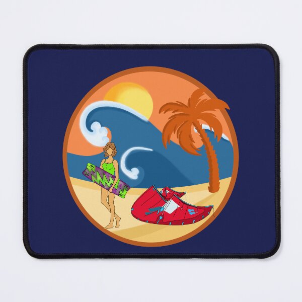 Item preview, Kiteboarder with kiteboard and kite umbrella on the palm beach with big waves designed and sold by pigletti-arts.