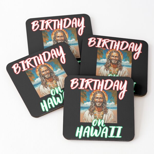 Item preview, Birthday on Hawaii with smilling Jesus on the beach Xmas christian funny gifts designed and sold by thankful-loco.