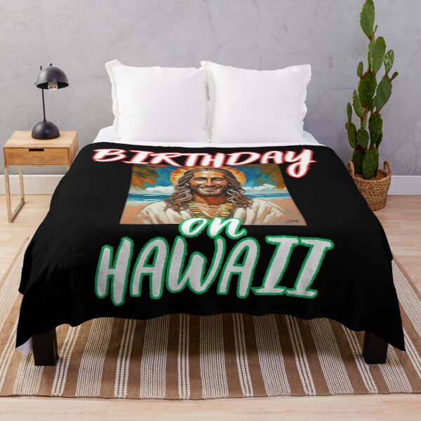 Item preview, Birthday on Hawaii with smilling Jesus on the beach Xmas christian funny gifts designed and sold by thankful-loco.