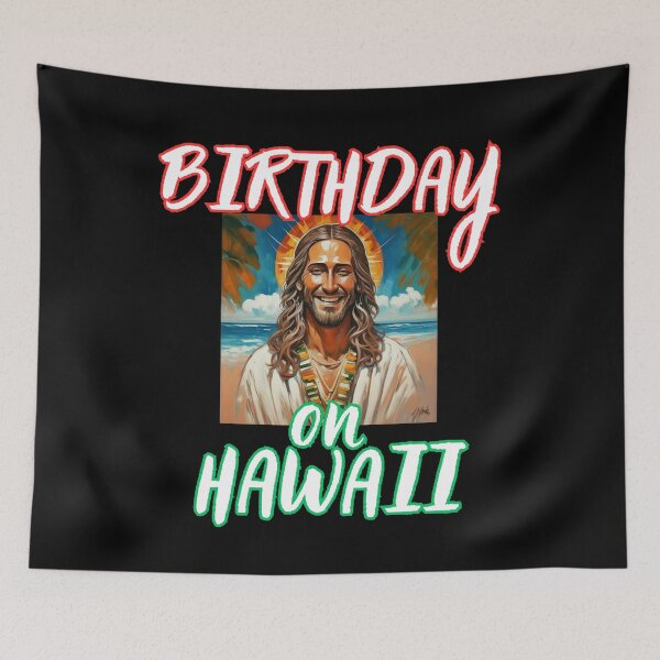 Item preview, Birthday on Hawaii with smilling Jesus on the beach Xmas christian funny gifts designed and sold by thankful-loco.