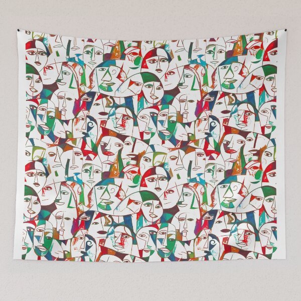 Item preview, Copy of Abstract expressionism people faces  white green red designed and sold by Alessandro Remo Mazzoni Remotextiles.