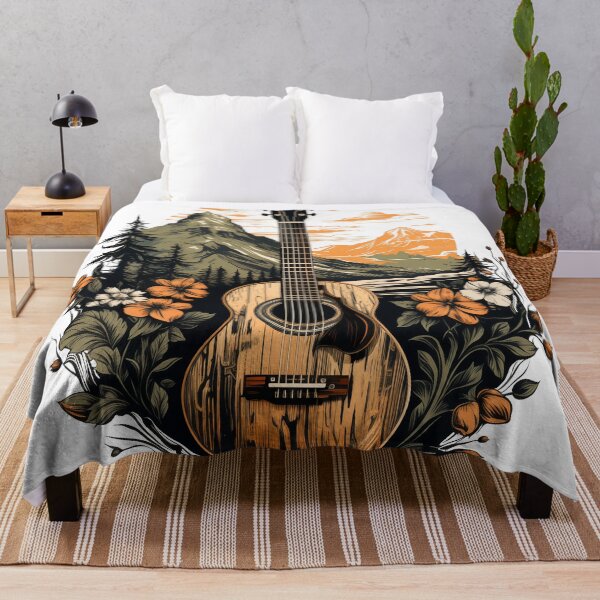 Item preview, Woodcut-style Guitar and Snowy Mountains designed and sold by BouquetlikeLove.