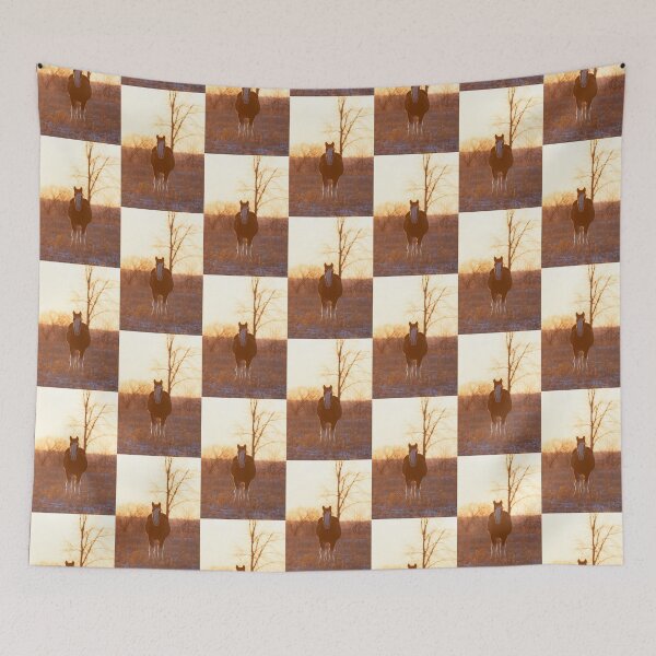 Item preview, A Clydesdale horse silhouette in an autumn meadow at sunset designed and sold by James Cumming.