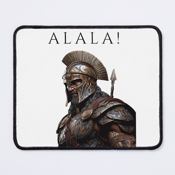Item preview, portrait of a classical Greek hoplite soldier with his war cry "Alala" designed and sold by Trono-de-Metal.