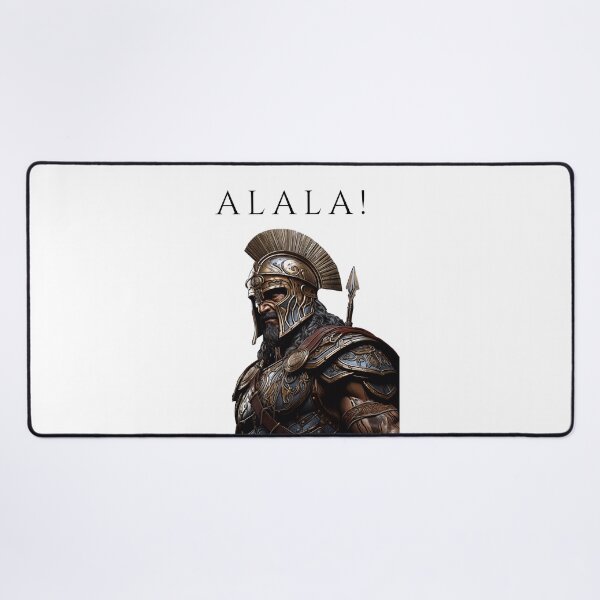 Item preview, portrait of a classical Greek hoplite soldier with his war cry "Alala" designed and sold by Trono-de-Metal.