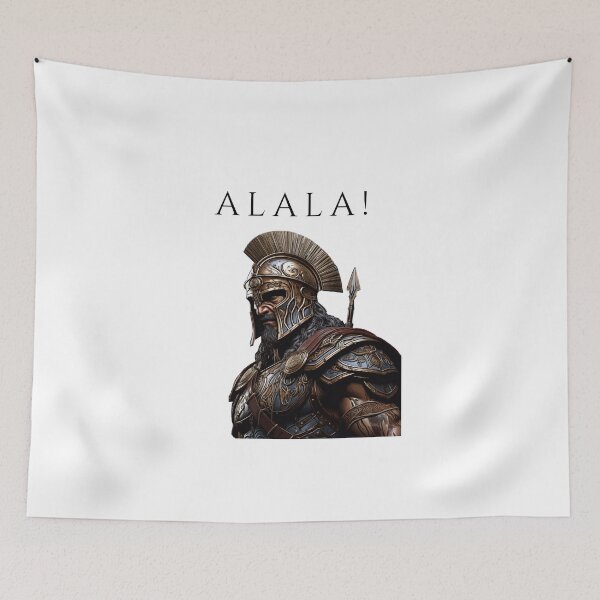 Item preview, portrait of a classical Greek hoplite soldier with his war cry "Alala" designed and sold by Trono-de-Metal.