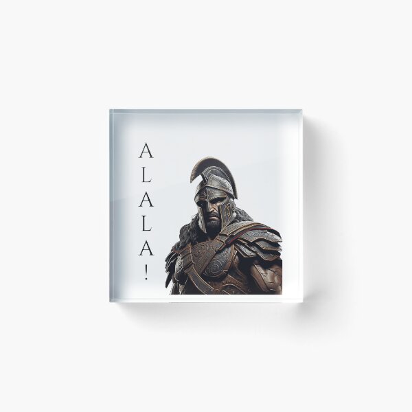 Item preview,  portrait of a classical Greek hoplite soldier with his war cry "Alala" designed and sold by Trono-de-Metal.