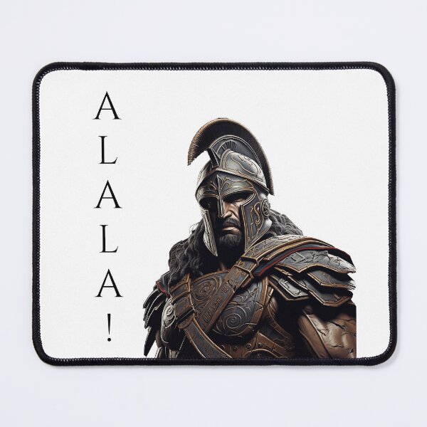 Item preview, portrait of a classical Greek hoplite soldier with his war cry "Alala" designed and sold by Trono-de-Metal.