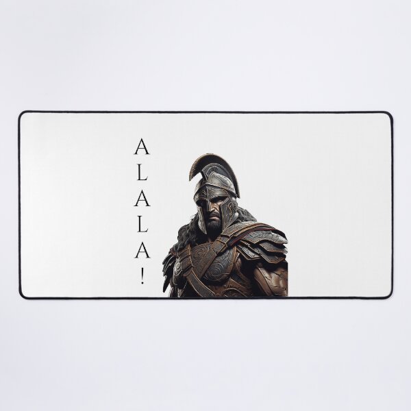 Item preview, portrait of a classical Greek hoplite soldier with his war cry "Alala" designed and sold by Trono-de-Metal.