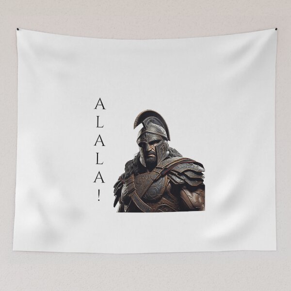 Item preview,  portrait of a classical Greek hoplite soldier with his war cry "Alala" designed and sold by Trono-de-Metal.