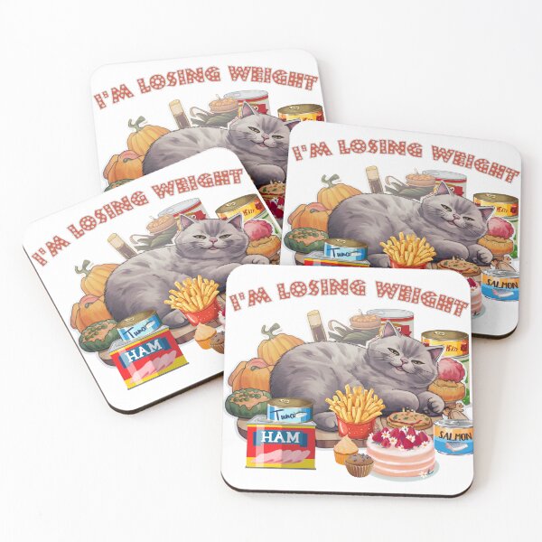 Item preview, Funny Fat Gray Cat Losing Weight Meme - Hilarious Kitty Diet Humor on Redbubble designed and sold by Blendfactor.