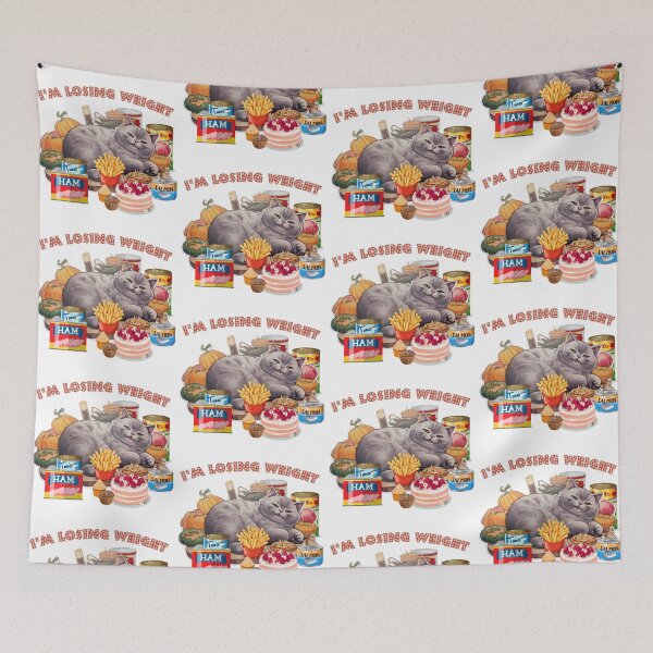 Item preview, Funny Fat Gray Cat Losing Weight Meme - Hilarious Kitty Diet Humor on Redbubble designed and sold by Blendfactor.