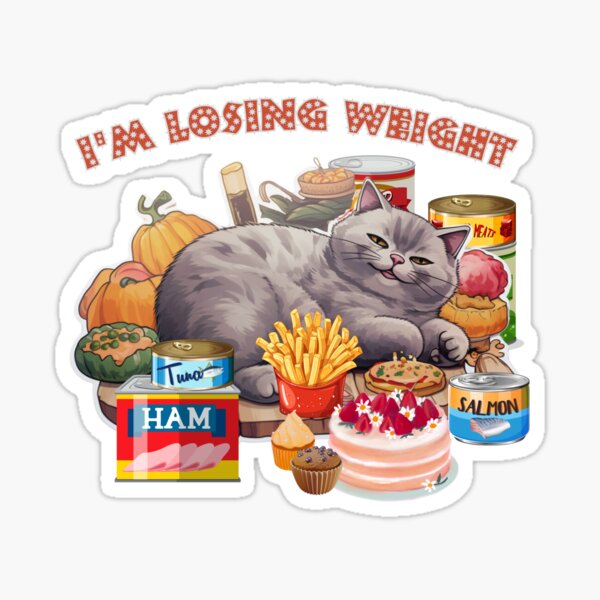 Item preview, Funny Fat Gray Cat Losing Weight Meme - Hilarious Kitty Diet Humor on Redbubble designed and sold by Blendfactor.