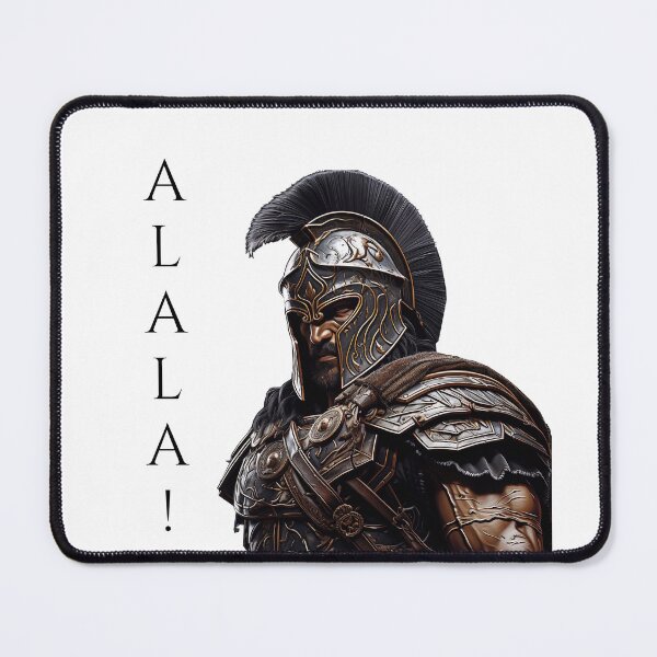 Item preview, portrait of a classical Greek hoplite soldier with his war cry "Alala" designed and sold by Trono-de-Metal.