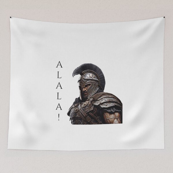 Item preview, portrait of a classical Greek hoplite soldier with his war cry "Alala" designed and sold by Trono-de-Metal.