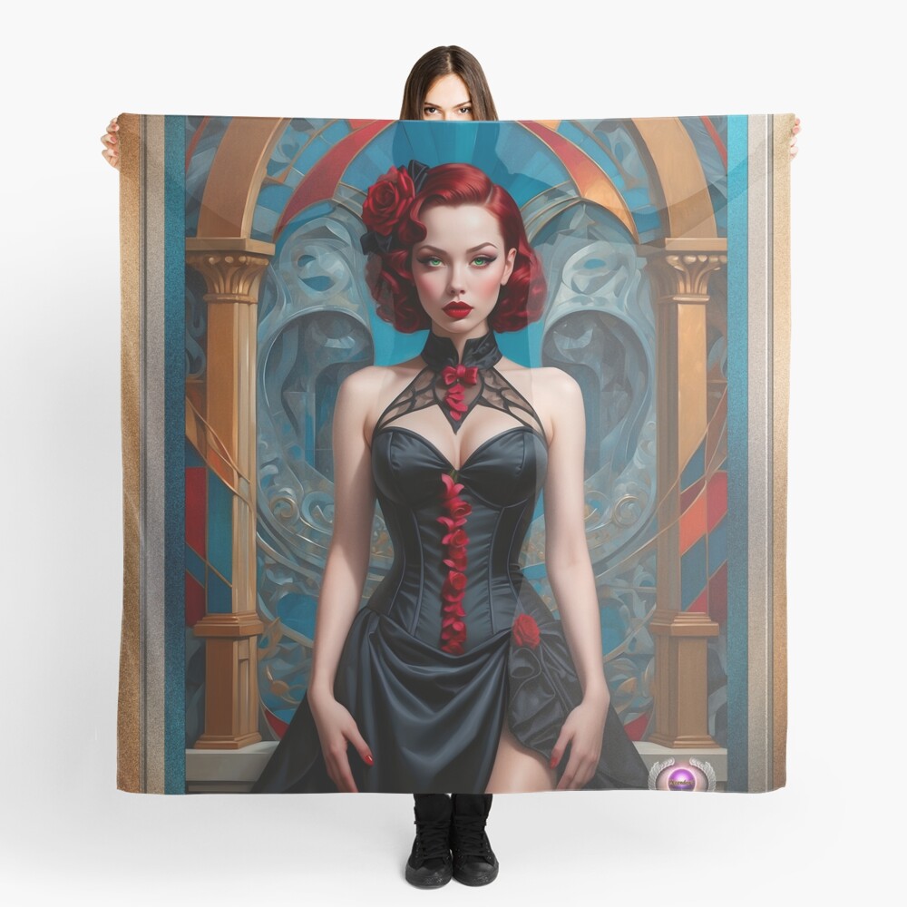 Red's Inviting Chaotic Nature Magnificent AI Concept Art Portrait by Xzendor7 Decorative Ladies Scarf Art Print