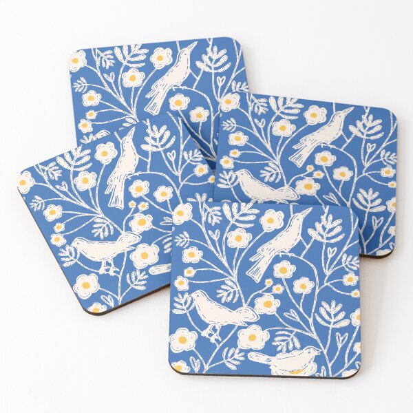 Item preview,  Block Print Floral Garden Birds Blue designed and sold by susycosta.