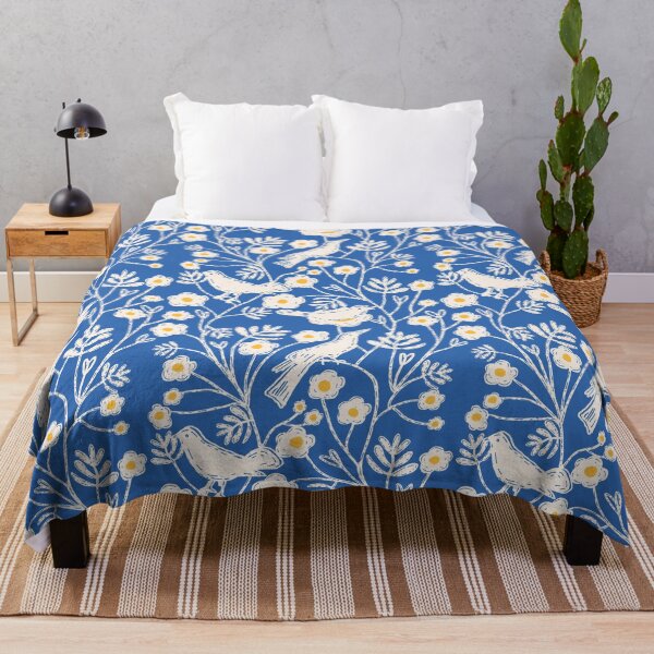 Item preview,  Block Print Floral Garden Birds Blue designed and sold by susycosta.
