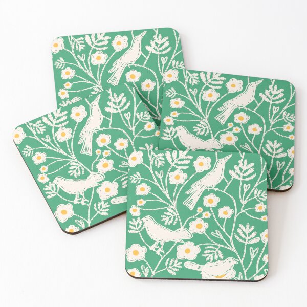 Item preview,  Block Print Floral Garden Birds Green designed and sold by susycosta.