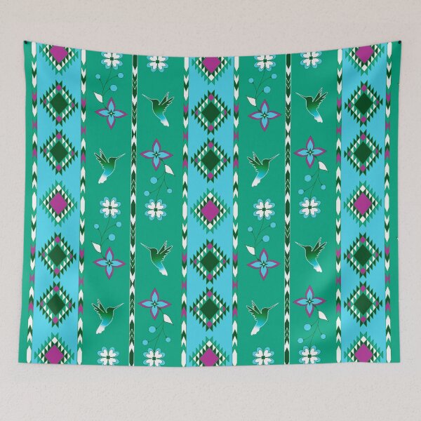 Item preview, Green Blue Hummingbird Floral designed and sold by Niibidoon.
