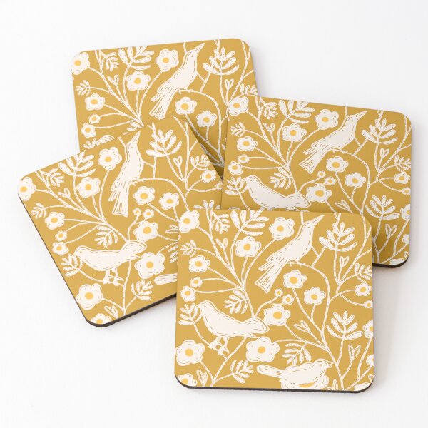 Item preview,  Block Print Floral Garden Birds Yellow designed and sold by susycosta.