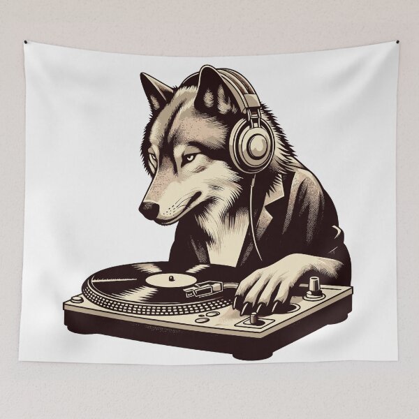 Item preview, DJ Wolf - Master of the Turntable Art Print designed and sold by BubbleCrumbs.