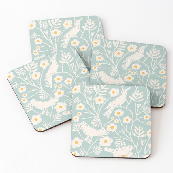 Item preview,  Block Print Floral Garden Birds Baby Blue designed and sold by susycosta.