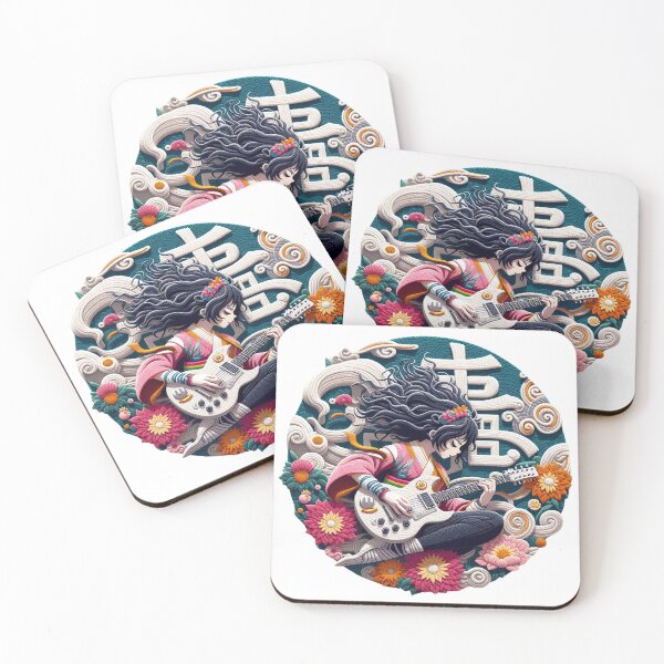 Item preview, Japanese girl playing guitar on flowers - Wool art designed and sold by GALUMARKET.