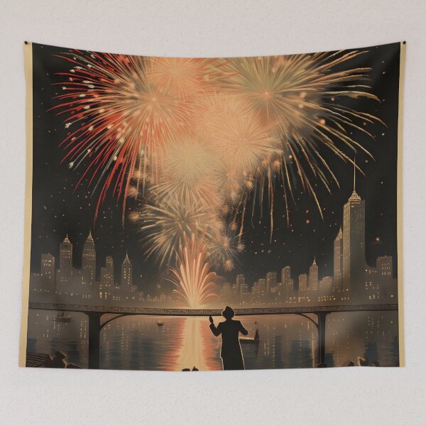 Item preview, vintage fireworks new years eve poster designed and sold by dcrc.