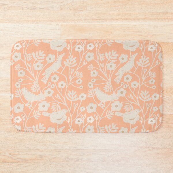 Item preview, Pantone Color 2024 Block Print Floral Garden Birds Peach Fuzz designed and sold by susycosta.