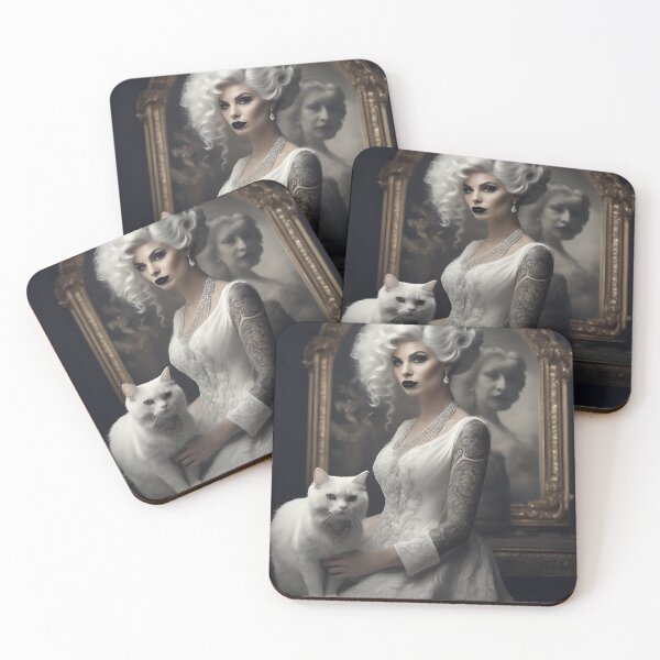 Item preview,  Beautiful Woman With Tattoos and White Cat designed and sold by KaiLabsNoir.